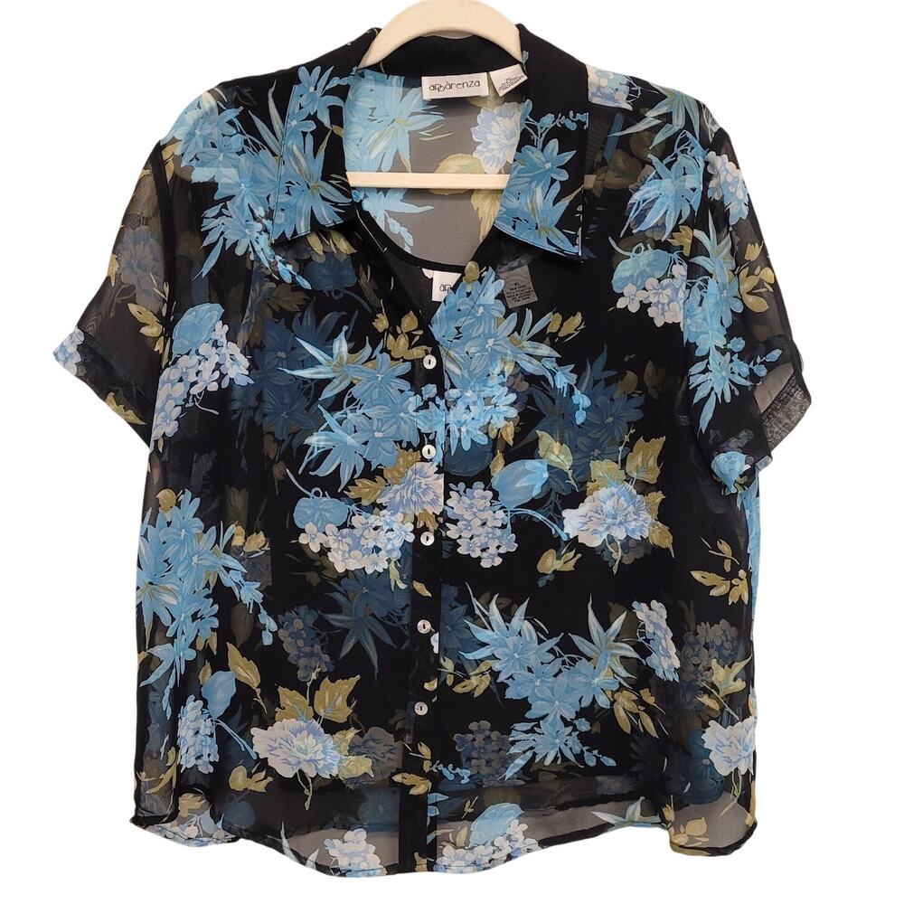 Vintage Apparenza Floral Sheer Blouse & Tank Lightweight Sheer Boxy Boho XL